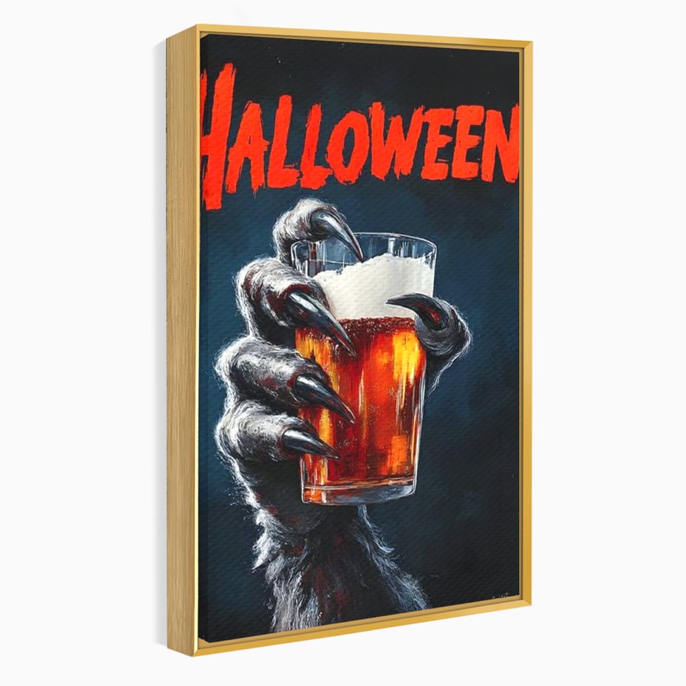 Tablou Canvas Premium, LuxCanva® N1195, In Cinstea Noptii, Halloween, Varcolac, Gheare, Infricosator, Pahar, Bere, Bautura, Pub, Bar, Lounge, Restaurant, Bucatarie