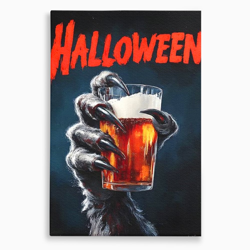 Tablou Canvas Premium, LuxCanva® N1195, In Cinstea Noptii, Halloween, Varcolac, Gheare, Infricosator, Pahar, Bere, Bautura, Pub, Bar, Lounge, Restaurant, Bucatarie