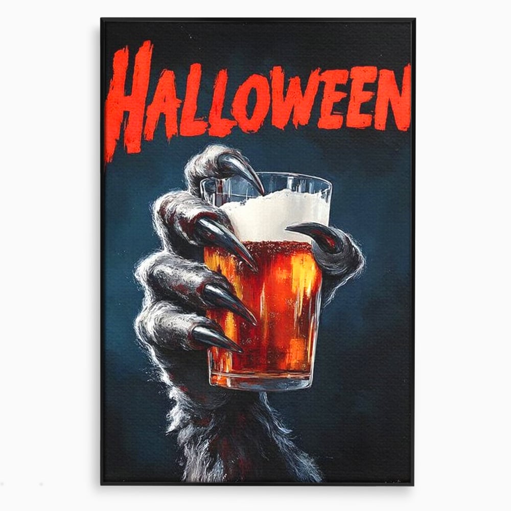 Tablou Canvas Premium, LuxCanva® N1195, In Cinstea Noptii, Halloween, Varcolac, Gheare, Infricosator, Pahar, Bere, Bautura, Pub, Bar, Lounge, Restaurant, Bucatarie