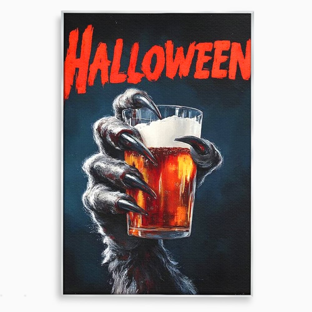 Tablou Canvas Premium, LuxCanva® N1195, In Cinstea Noptii, Halloween, Varcolac, Gheare, Infricosator, Pahar, Bere, Bautura, Pub, Bar, Lounge, Restaurant, Bucatarie