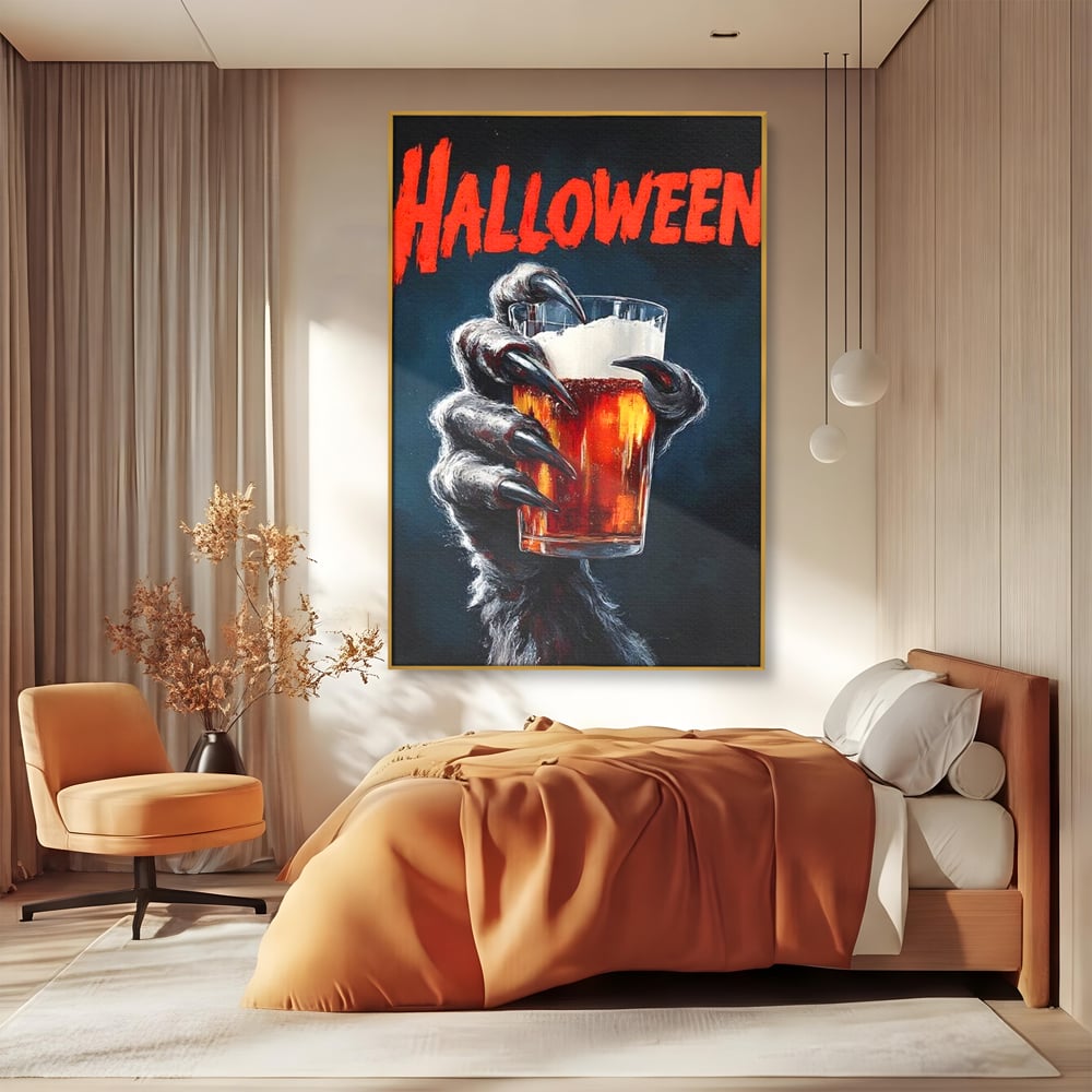 Tablou Canvas Premium, LuxCanva® N1195, In Cinstea Noptii, Halloween, Varcolac, Gheare, Infricosator, Pahar, Bere, Bautura, Pub, Bar, Lounge, Restaurant, Bucatarie