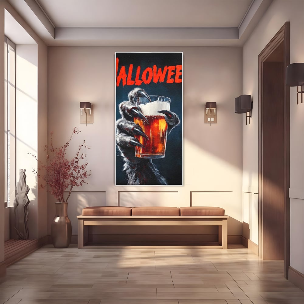 Tablou Canvas Premium, LuxCanva® N1195, In Cinstea Noptii, Halloween, Varcolac, Gheare, Infricosator, Pahar, Bere, Bautura, Pub, Bar, Lounge, Restaurant, Bucatarie