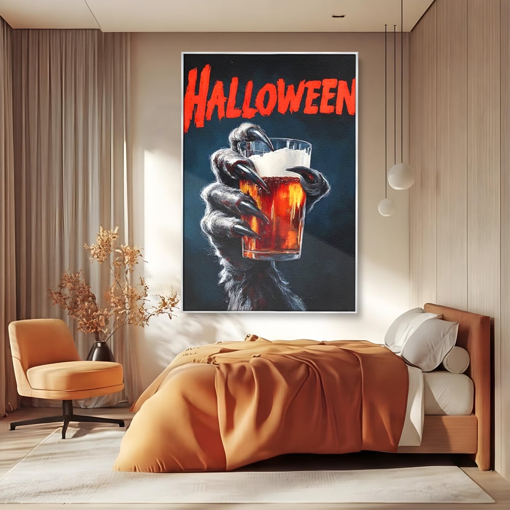 Tablou Canvas Premium, LuxCanva® N1195, In Cinstea Noptii, Halloween, Varcolac, Gheare, Infricosator, Pahar, Bere, Bautura, Pub, Bar, Lounge, Restaurant, Bucatarie