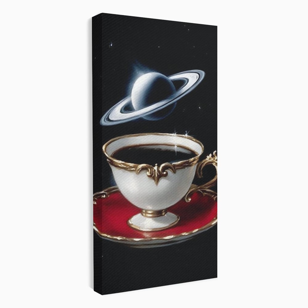 Tablou Canvas Premium, LuxCanva® N1196, Reverie Cosmica, Ceai, Ceasca, Vintage, Stele, Planeta, Cosmos, Univers, Cafenea, Pub, Bar, Lounge, Restaurant, Bucatarie