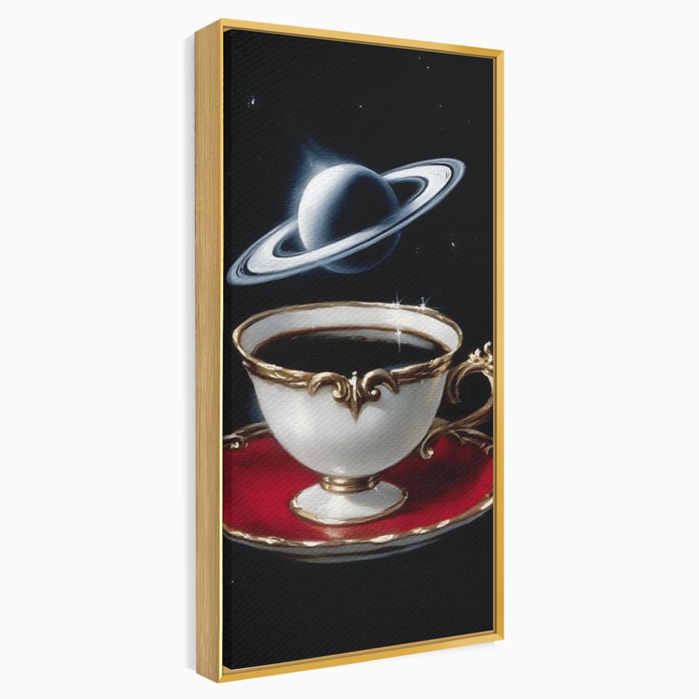 Tablou Canvas Premium, LuxCanva® N1196, Reverie Cosmica, Ceai, Ceasca, Vintage, Stele, Planeta, Cosmos, Univers, Cafenea, Pub, Bar, Lounge, Restaurant, Bucatarie