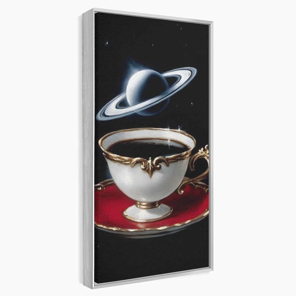 Tablou Canvas Premium, LuxCanva® N1196, Reverie Cosmica, Ceai, Ceasca, Vintage, Stele, Planeta, Cosmos, Univers, Cafenea, Pub, Bar, Lounge, Restaurant, Bucatarie