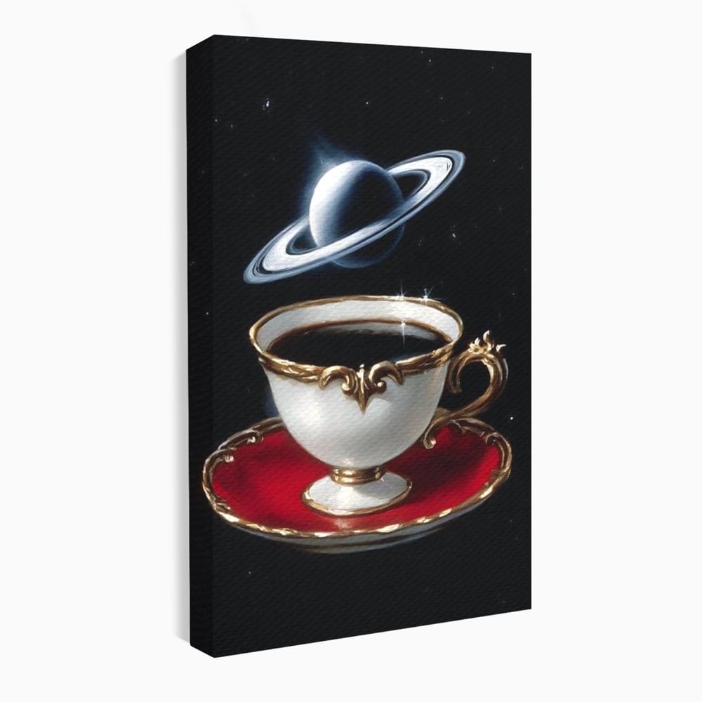 Tablou Canvas Premium, LuxCanva® N1196, Reverie Cosmica, Ceai, Ceasca, Vintage, Stele, Planeta, Cosmos, Univers, Cafenea, Pub, Bar, Lounge, Restaurant, Bucatarie