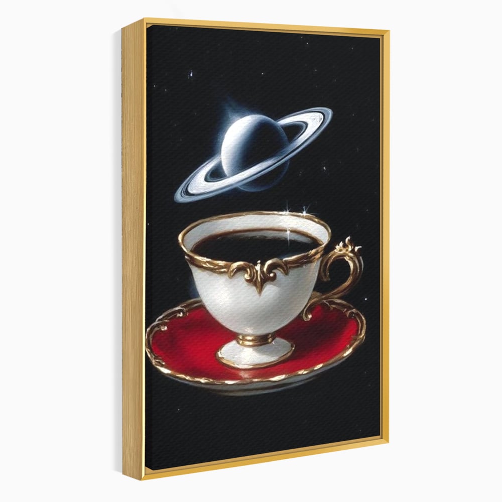 Tablou Canvas Premium, LuxCanva® N1196, Reverie Cosmica, Ceai, Ceasca, Vintage, Stele, Planeta, Cosmos, Univers, Cafenea, Pub, Bar, Lounge, Restaurant, Bucatarie