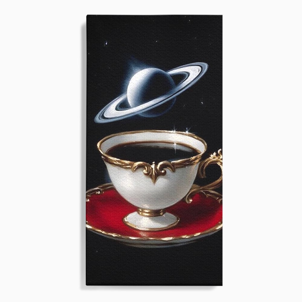 Tablou Canvas Premium, LuxCanva® N1196, Reverie Cosmica, Ceai, Ceasca, Vintage, Stele, Planeta, Cosmos, Univers, Cafenea, Pub, Bar, Lounge, Restaurant, Bucatarie