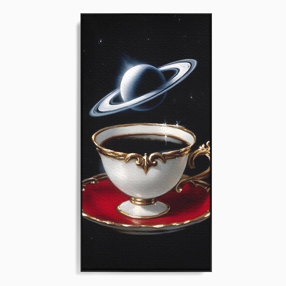 Tablou Canvas Premium, LuxCanva® N1196, Reverie Cosmica, Ceai, Ceasca, Vintage, Stele, Planeta, Cosmos, Univers, Cafenea, Pub, Bar, Lounge, Restaurant, Bucatarie