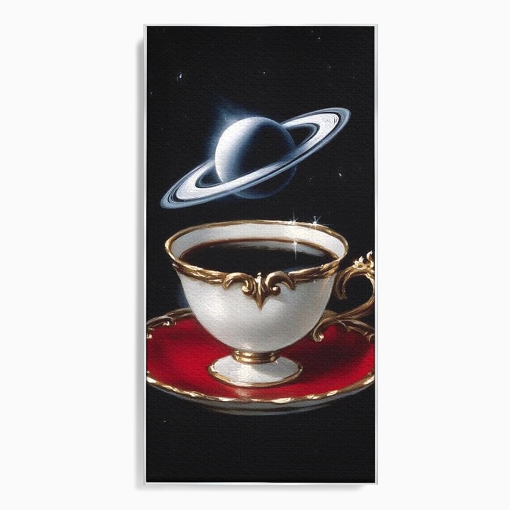 Tablou Canvas Premium, LuxCanva® N1196, Reverie Cosmica, Ceai, Ceasca, Vintage, Stele, Planeta, Cosmos, Univers, Cafenea, Pub, Bar, Lounge, Restaurant, Bucatarie