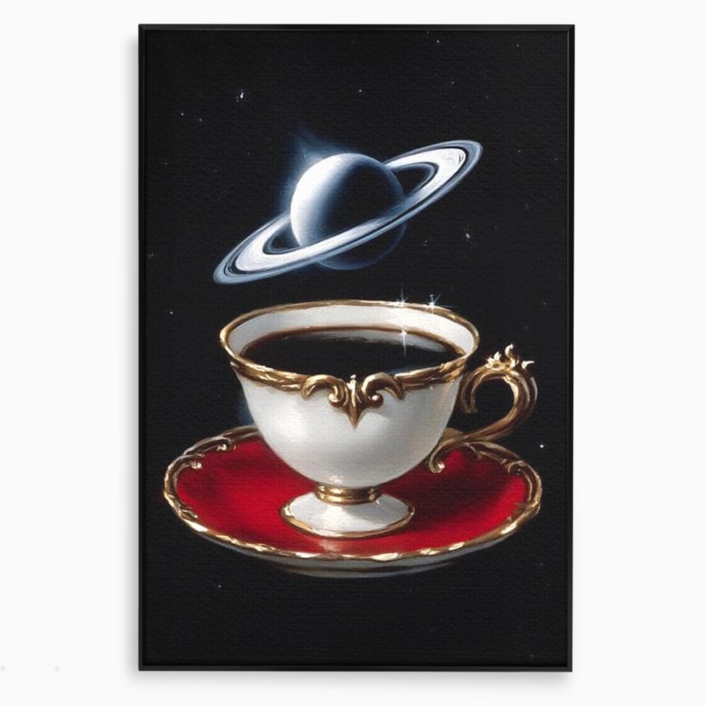 Tablou Canvas Premium, LuxCanva® N1196, Reverie Cosmica, Ceai, Ceasca, Vintage, Stele, Planeta, Cosmos, Univers, Cafenea, Pub, Bar, Lounge, Restaurant, Bucatarie