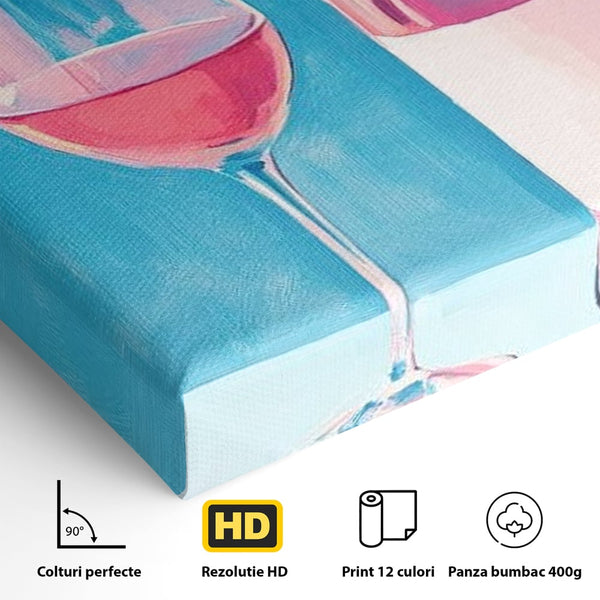 Tablou Canvas Premium, LuxCanva® N1197, Esenta Fina, Vin Rose, Sticla, Pahar, Bautura, Pictura, Pastel, Simplitate, Pub, Bar, Lounge, Restaurant, Bucatarie