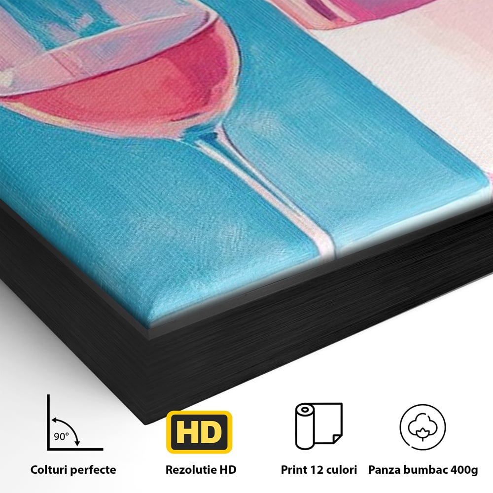 Tablou Canvas Premium, LuxCanva® N1197, Esenta Fina, Vin Rose, Sticla, Pahar, Bautura, Pictura, Pastel, Simplitate, Pub, Bar, Lounge, Restaurant, Bucatarie