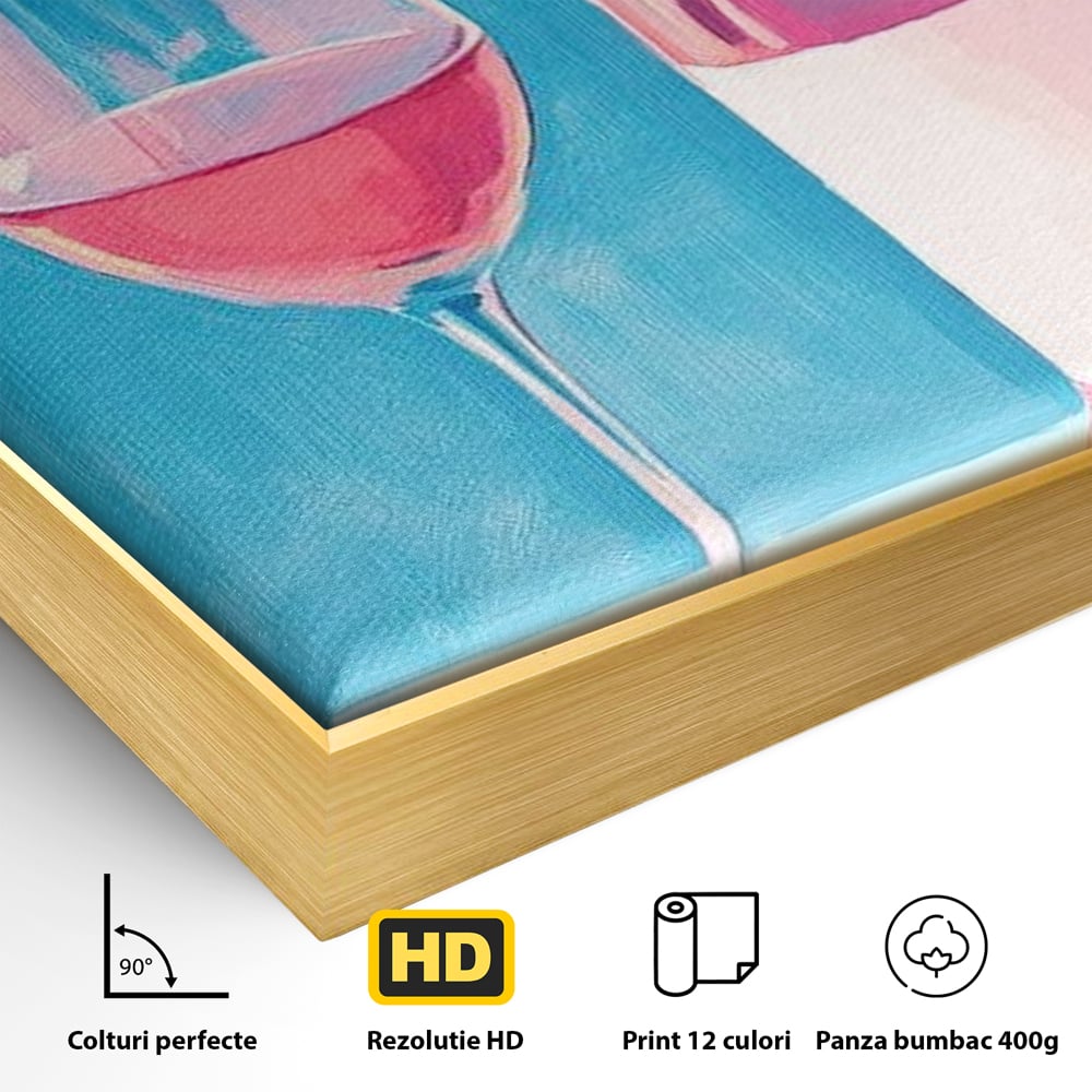 Tablou Canvas Premium, LuxCanva® N1197, Esenta Fina, Vin Rose, Sticla, Pahar, Bautura, Pictura, Pastel, Simplitate, Pub, Bar, Lounge, Restaurant, Bucatarie