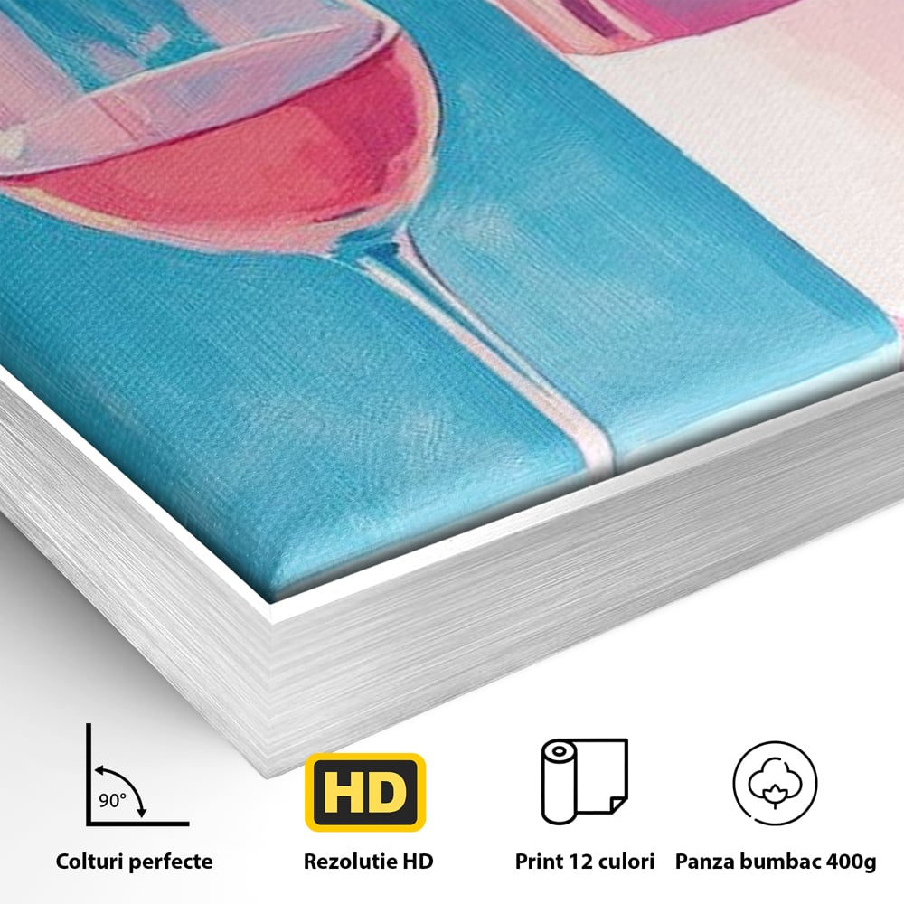 Tablou Canvas Premium, LuxCanva® N1197, Esenta Fina, Vin Rose, Sticla, Pahar, Bautura, Pictura, Pastel, Simplitate, Pub, Bar, Lounge, Restaurant, Bucatarie