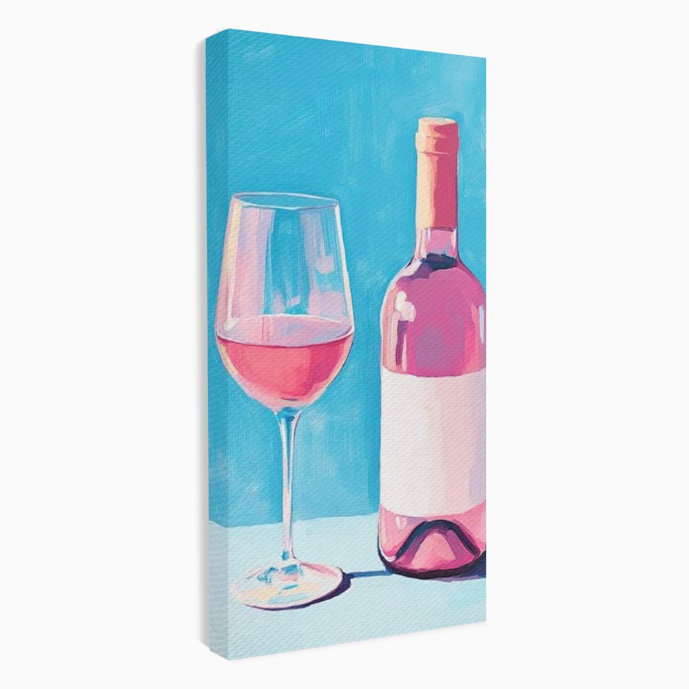 Tablou Canvas Premium, LuxCanva® N1197, Esenta Fina, Vin Rose, Sticla, Pahar, Bautura, Pictura, Pastel, Simplitate, Pub, Bar, Lounge, Restaurant, Bucatarie