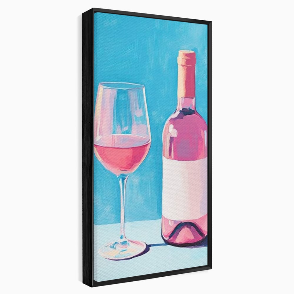 Tablou Canvas Premium, LuxCanva® N1197, Esenta Fina, Vin Rose, Sticla, Pahar, Bautura, Pictura, Pastel, Simplitate, Pub, Bar, Lounge, Restaurant, Bucatarie