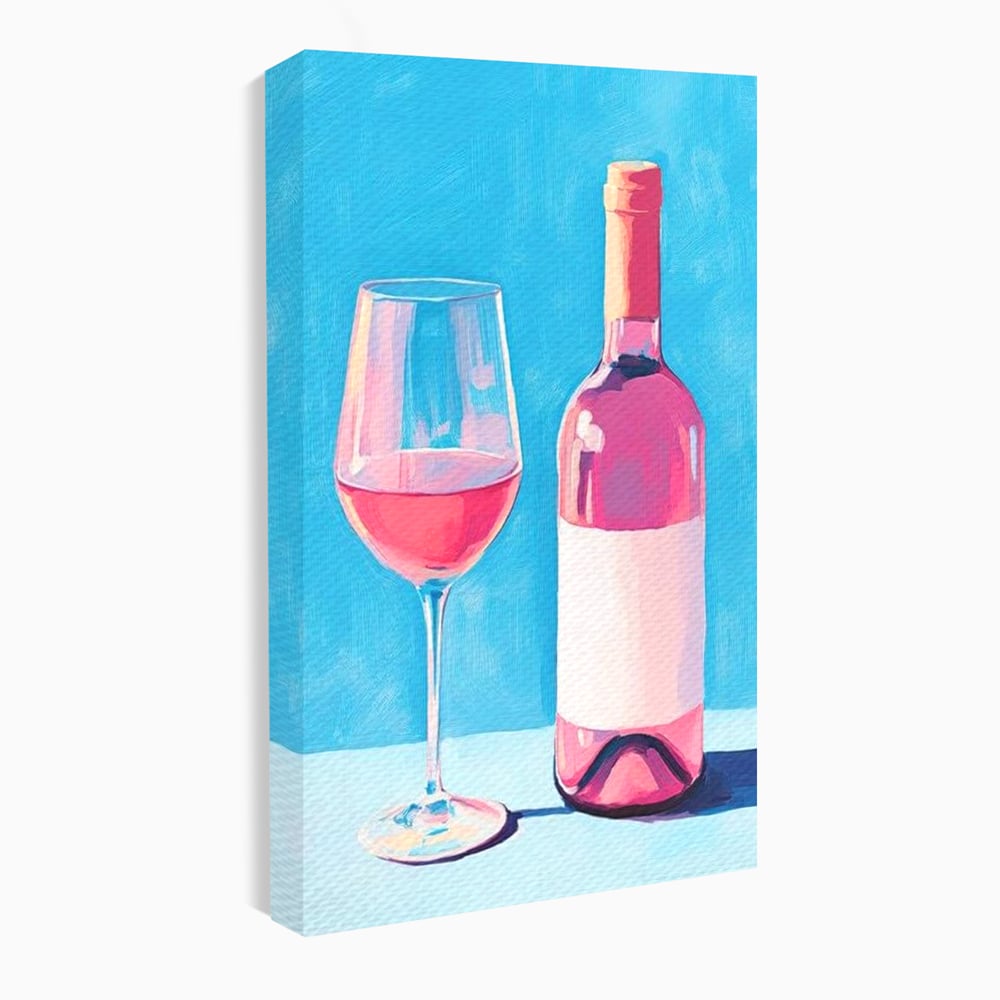 Tablou Canvas Premium, LuxCanva® N1197, Esenta Fina, Vin Rose, Sticla, Pahar, Bautura, Pictura, Pastel, Simplitate, Pub, Bar, Lounge, Restaurant, Bucatarie