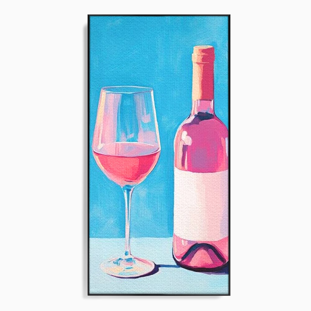 Tablou Canvas Premium, LuxCanva® N1197, Esenta Fina, Vin Rose, Sticla, Pahar, Bautura, Pictura, Pastel, Simplitate, Pub, Bar, Lounge, Restaurant, Bucatarie