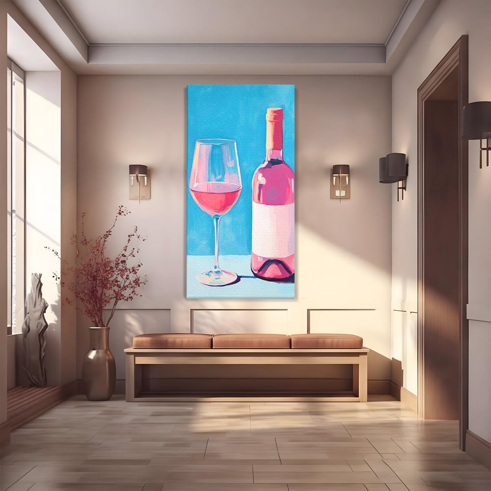 Tablou Canvas Premium, LuxCanva® N1197, Esenta Fina, Vin Rose, Sticla, Pahar, Bautura, Pictura, Pastel, Simplitate, Pub, Bar, Lounge, Restaurant, Bucatarie