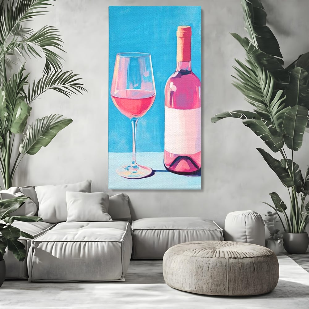 Tablou Canvas Premium, LuxCanva® N1197, Esenta Fina, Vin Rose, Sticla, Pahar, Bautura, Pictura, Pastel, Simplitate, Pub, Bar, Lounge, Restaurant, Bucatarie