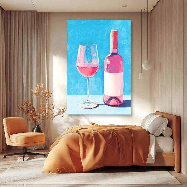 Tablou Canvas Premium, LuxCanva® N1197, Esenta Fina, Vin Rose, Sticla, Pahar, Bautura, Pictura, Pastel, Simplitate, Pub, Bar, Lounge, Restaurant, Bucatarie