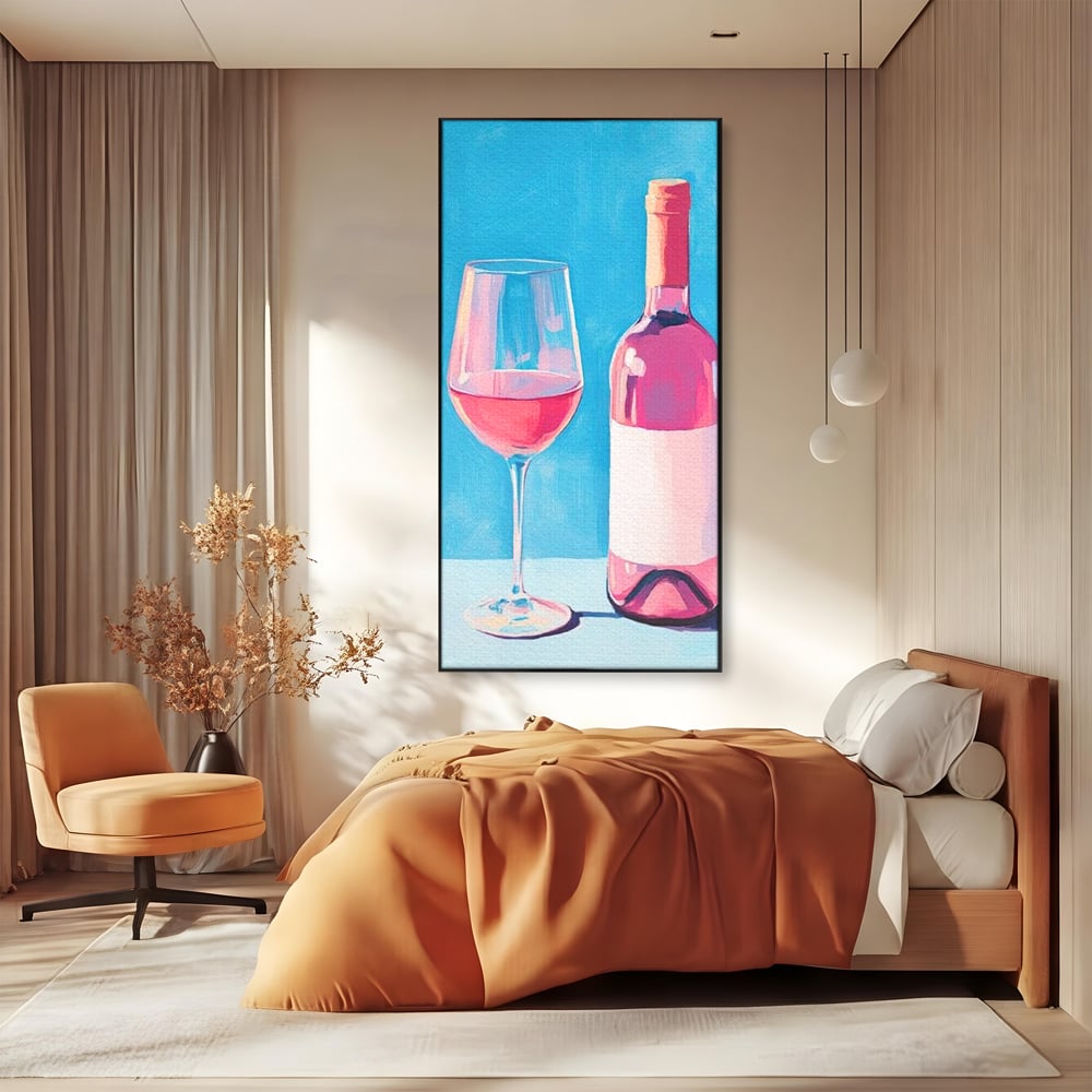Tablou Canvas Premium, LuxCanva® N1197, Esenta Fina, Vin Rose, Sticla, Pahar, Bautura, Pictura, Pastel, Simplitate, Pub, Bar, Lounge, Restaurant, Bucatarie