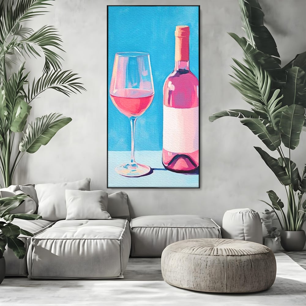 Tablou Canvas Premium, LuxCanva® N1197, Esenta Fina, Vin Rose, Sticla, Pahar, Bautura, Pictura, Pastel, Simplitate, Pub, Bar, Lounge, Restaurant, Bucatarie
