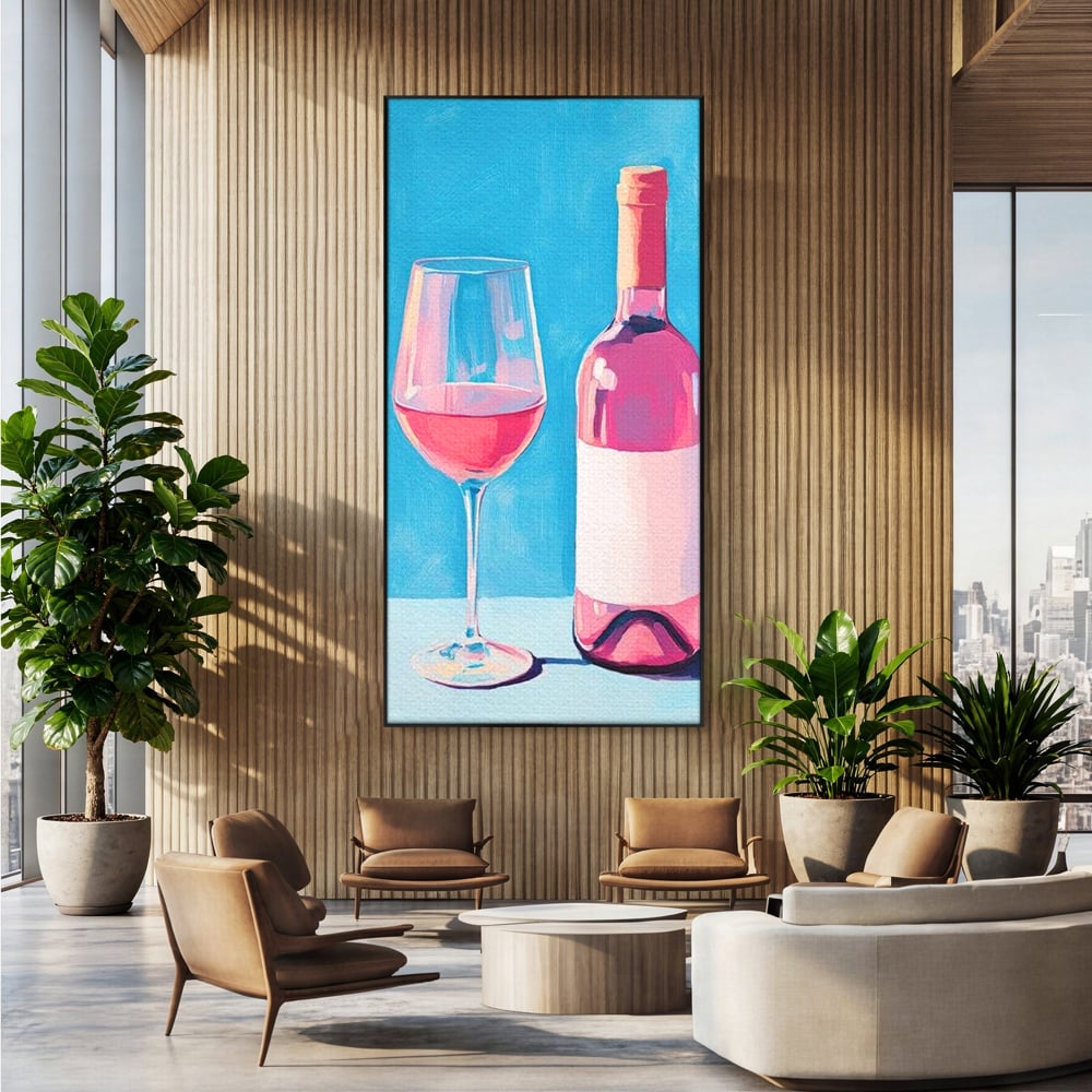 Tablou Canvas Premium, LuxCanva® N1197, Esenta Fina, Vin Rose, Sticla, Pahar, Bautura, Pictura, Pastel, Simplitate, Pub, Bar, Lounge, Restaurant, Bucatarie