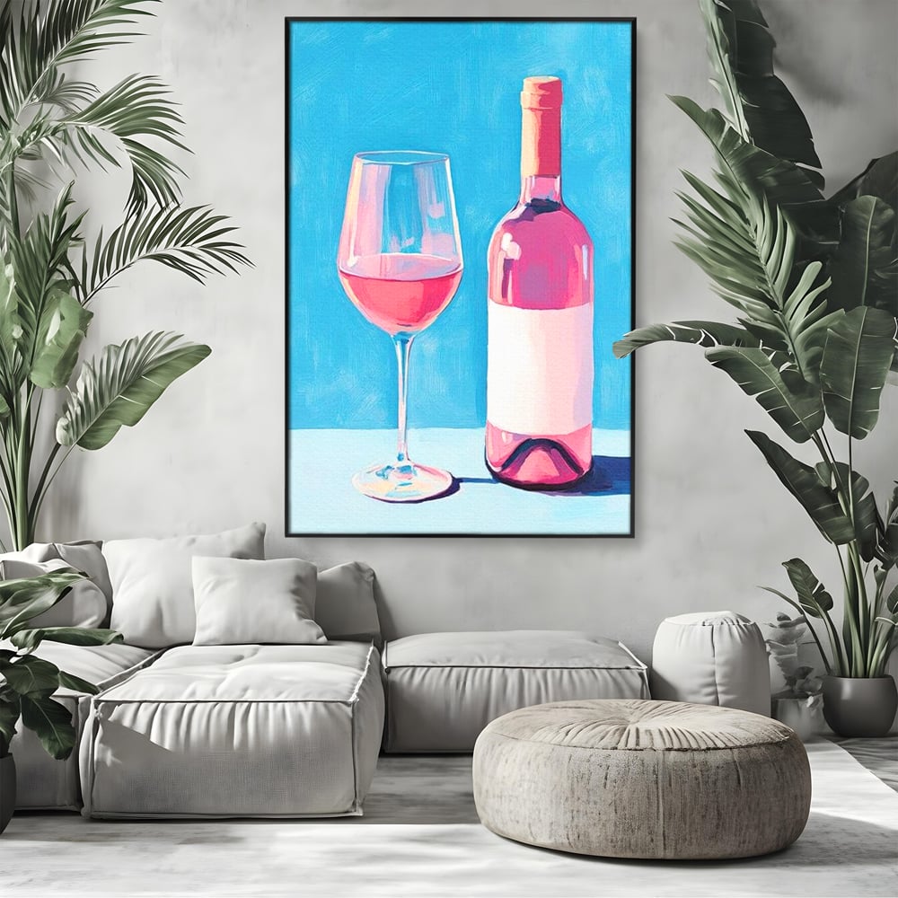 Tablou Canvas Premium, LuxCanva® N1197, Esenta Fina, Vin Rose, Sticla, Pahar, Bautura, Pictura, Pastel, Simplitate, Pub, Bar, Lounge, Restaurant, Bucatarie
