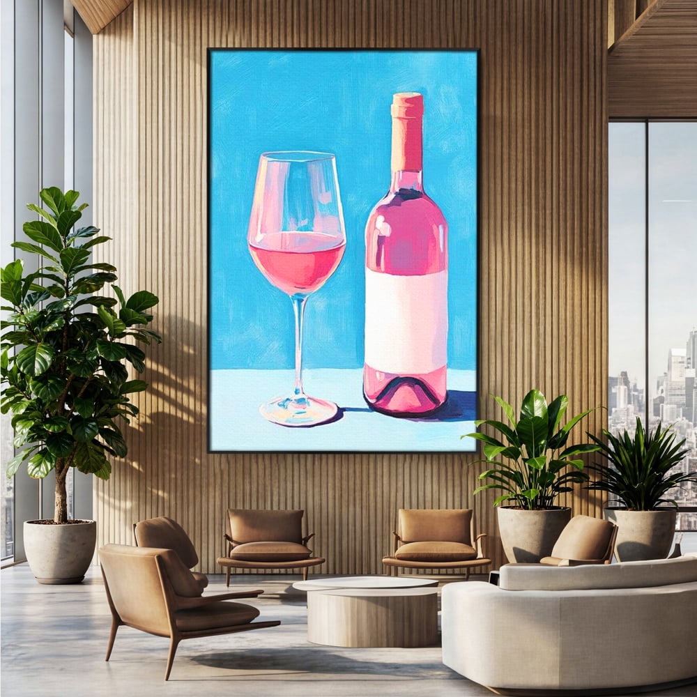 Tablou Canvas Premium, LuxCanva® N1197, Esenta Fina, Vin Rose, Sticla, Pahar, Bautura, Pictura, Pastel, Simplitate, Pub, Bar, Lounge, Restaurant, Bucatarie