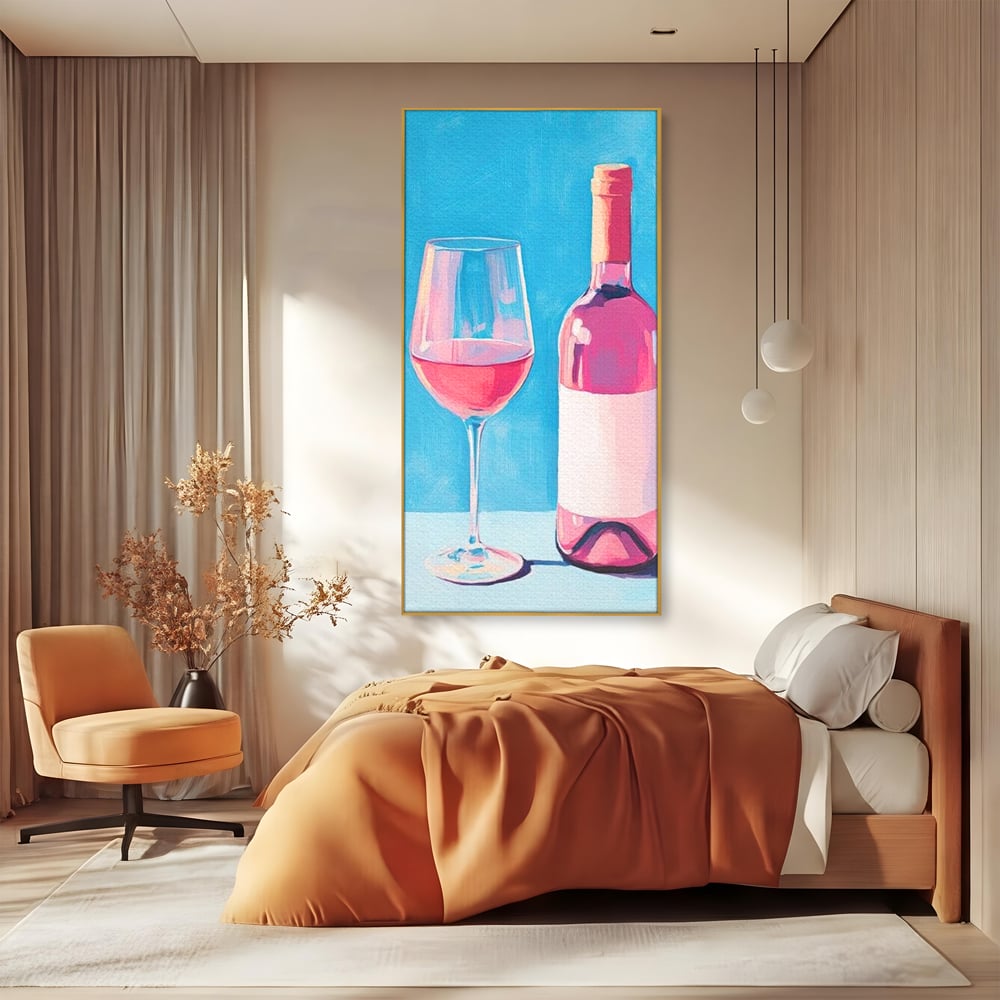 Tablou Canvas Premium, LuxCanva® N1197, Esenta Fina, Vin Rose, Sticla, Pahar, Bautura, Pictura, Pastel, Simplitate, Pub, Bar, Lounge, Restaurant, Bucatarie