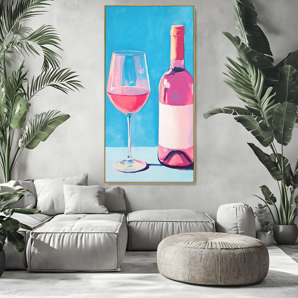Tablou Canvas Premium, LuxCanva® N1197, Esenta Fina, Vin Rose, Sticla, Pahar, Bautura, Pictura, Pastel, Simplitate, Pub, Bar, Lounge, Restaurant, Bucatarie