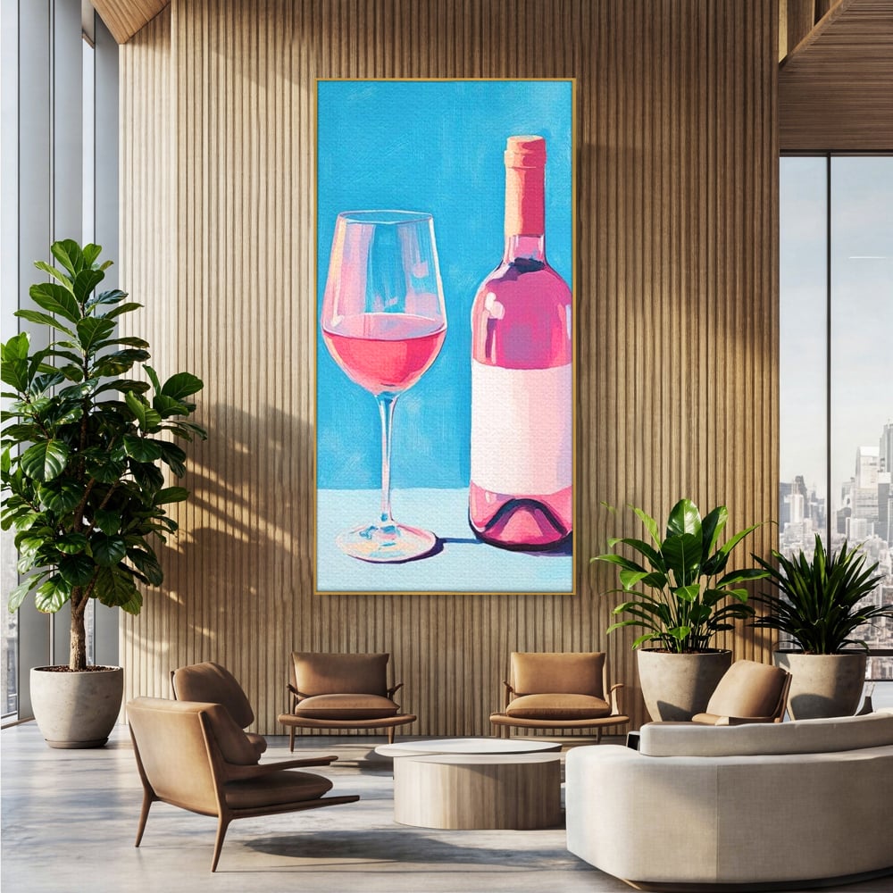Tablou Canvas Premium, LuxCanva® N1197, Esenta Fina, Vin Rose, Sticla, Pahar, Bautura, Pictura, Pastel, Simplitate, Pub, Bar, Lounge, Restaurant, Bucatarie