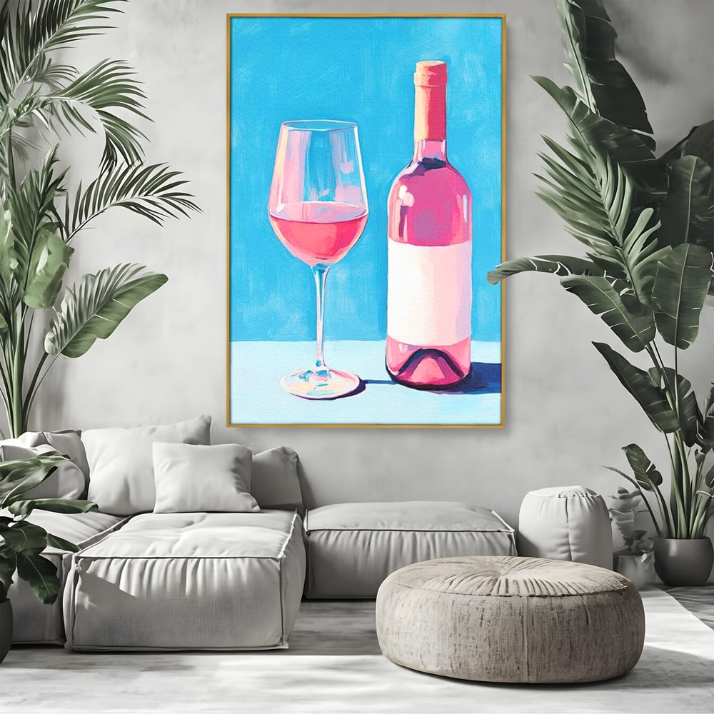 Tablou Canvas Premium, LuxCanva® N1197, Esenta Fina, Vin Rose, Sticla, Pahar, Bautura, Pictura, Pastel, Simplitate, Pub, Bar, Lounge, Restaurant, Bucatarie