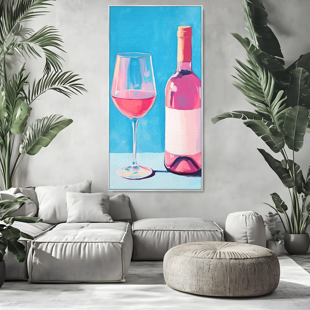 Tablou Canvas Premium, LuxCanva® N1197, Esenta Fina, Vin Rose, Sticla, Pahar, Bautura, Pictura, Pastel, Simplitate, Pub, Bar, Lounge, Restaurant, Bucatarie