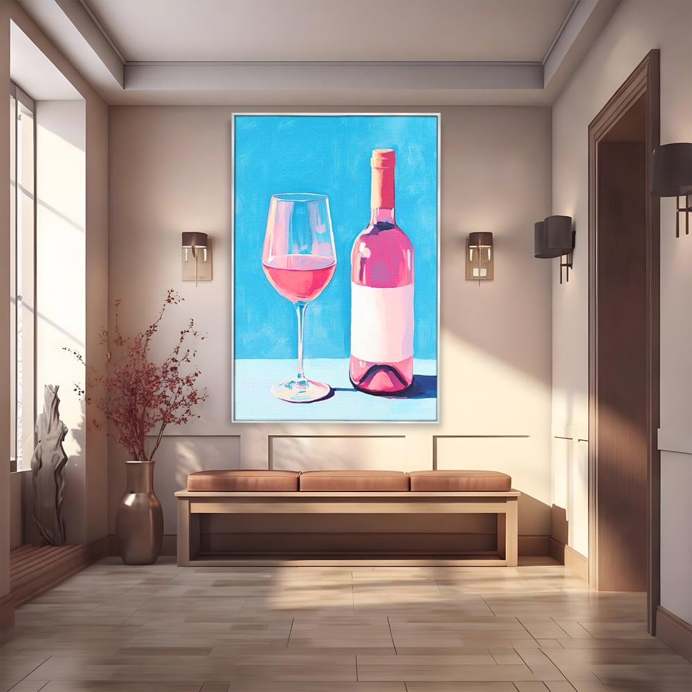Tablou Canvas Premium, LuxCanva® N1197, Esenta Fina, Vin Rose, Sticla, Pahar, Bautura, Pictura, Pastel, Simplitate, Pub, Bar, Lounge, Restaurant, Bucatarie