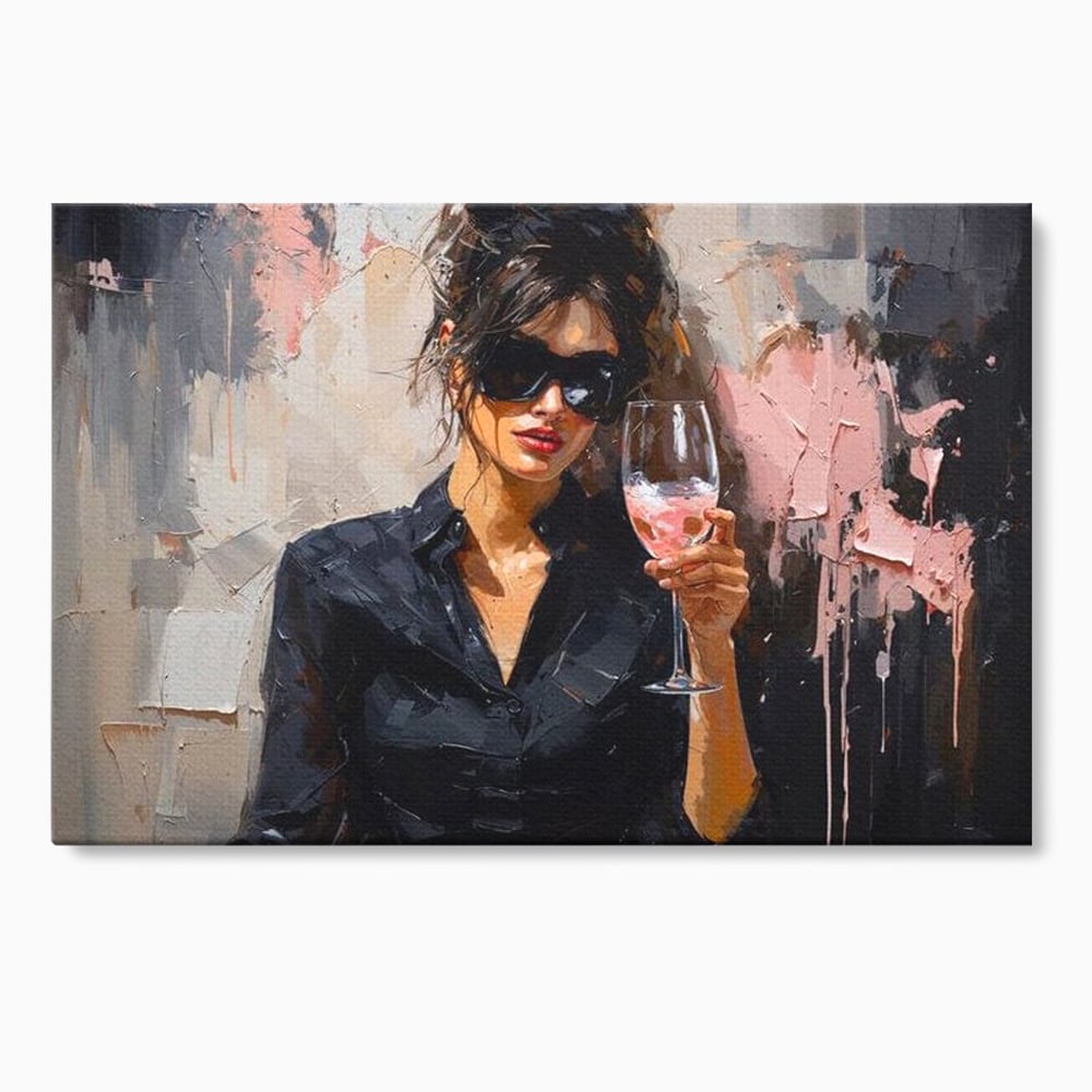 Tablou Canvas Premium, LuxCanva® N1199, Roz Efervescent, Feminin, Ochelari de Soare, Roz, Chic, Pahar, Vin, Sofisticat, Pub, Bar, Lounge, Restaurant, Bucatarie