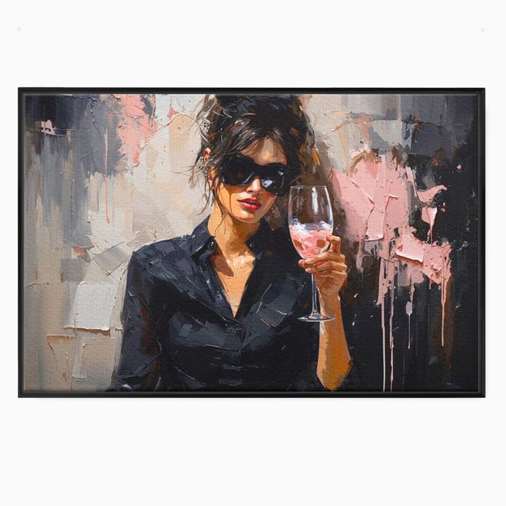 Tablou Canvas Premium, LuxCanva® N1199, Roz Efervescent, Feminin, Ochelari de Soare, Roz, Chic, Pahar, Vin, Sofisticat, Pub, Bar, Lounge, Restaurant, Bucatarie