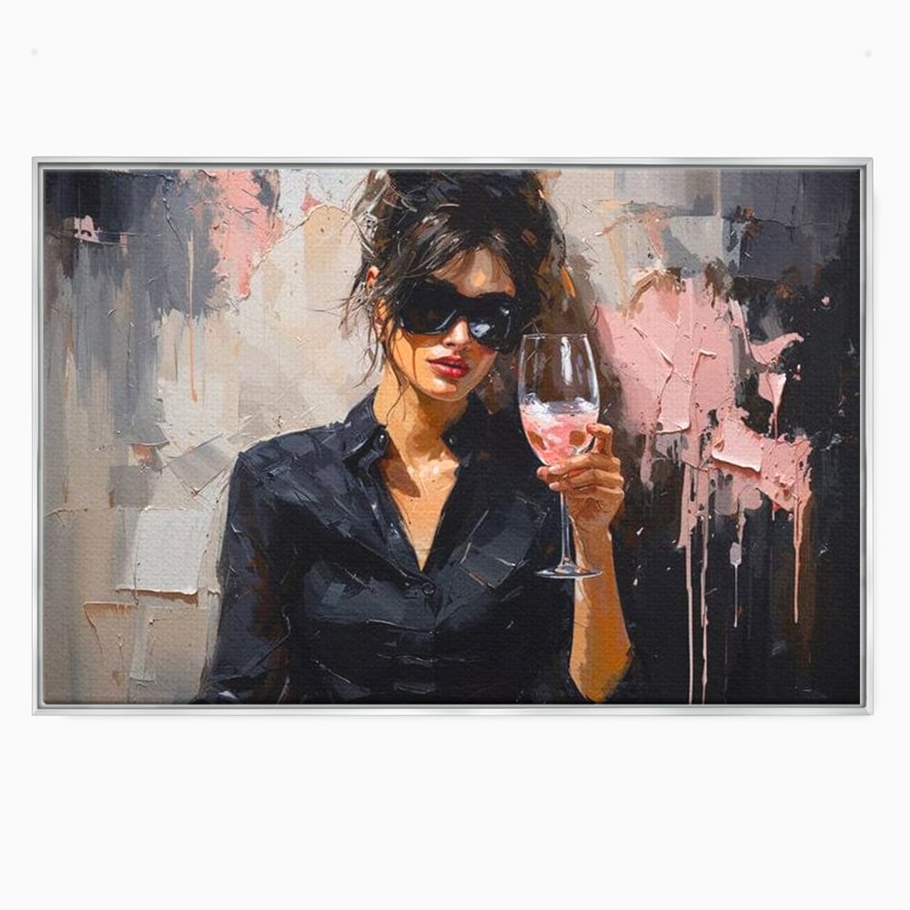 Tablou Canvas Premium, LuxCanva® N1199, Roz Efervescent, Feminin, Ochelari de Soare, Roz, Chic, Pahar, Vin, Sofisticat, Pub, Bar, Lounge, Restaurant, Bucatarie