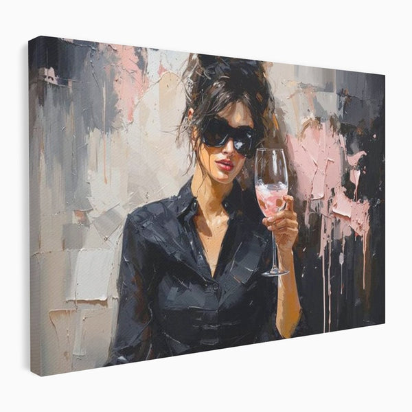 Tablou Canvas Premium, LuxCanva® N1199, Roz Efervescent, Feminin, Ochelari de Soare, Roz, Chic, Pahar, Vin, Sofisticat, Pub, Bar, Lounge, Restaurant, Bucatarie