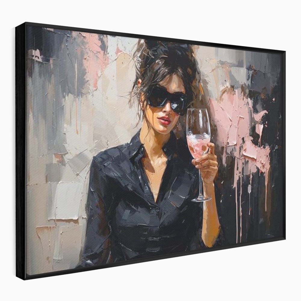Tablou Canvas Premium, LuxCanva® N1199, Roz Efervescent, Feminin, Ochelari de Soare, Roz, Chic, Pahar, Vin, Sofisticat, Pub, Bar, Lounge, Restaurant, Bucatarie