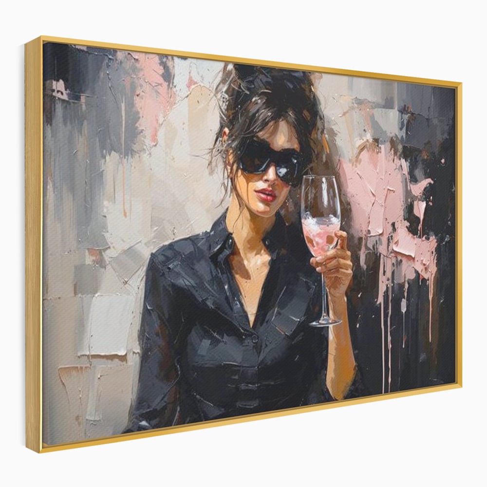 Tablou Canvas Premium, LuxCanva® N1199, Roz Efervescent, Feminin, Ochelari de Soare, Roz, Chic, Pahar, Vin, Sofisticat, Pub, Bar, Lounge, Restaurant, Bucatarie
