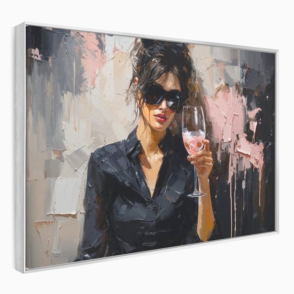 Tablou Canvas Premium, LuxCanva® N1199, Roz Efervescent, Feminin, Ochelari de Soare, Roz, Chic, Pahar, Vin, Sofisticat, Pub, Bar, Lounge, Restaurant, Bucatarie