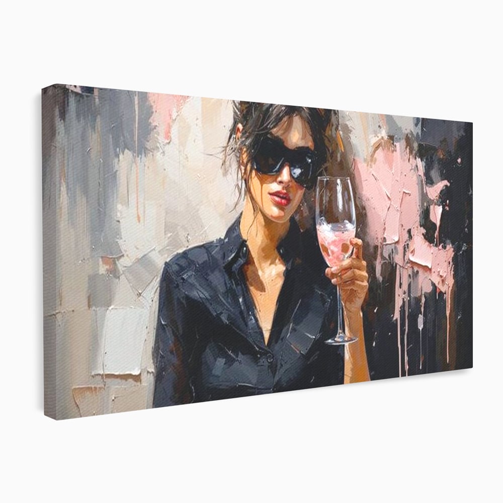 Tablou Canvas Premium, LuxCanva® N1199, Roz Efervescent, Feminin, Ochelari de Soare, Roz, Chic, Pahar, Vin, Sofisticat, Pub, Bar, Lounge, Restaurant, Bucatarie