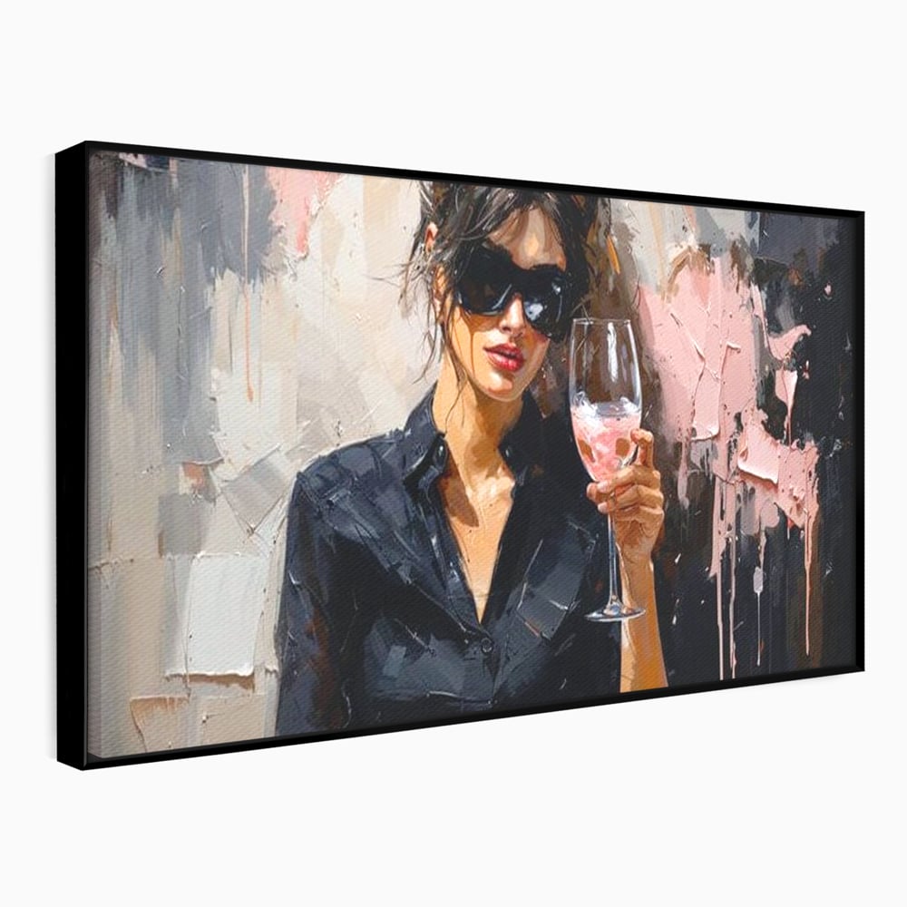 Tablou Canvas Premium, LuxCanva® N1199, Roz Efervescent, Feminin, Ochelari de Soare, Roz, Chic, Pahar, Vin, Sofisticat, Pub, Bar, Lounge, Restaurant, Bucatarie