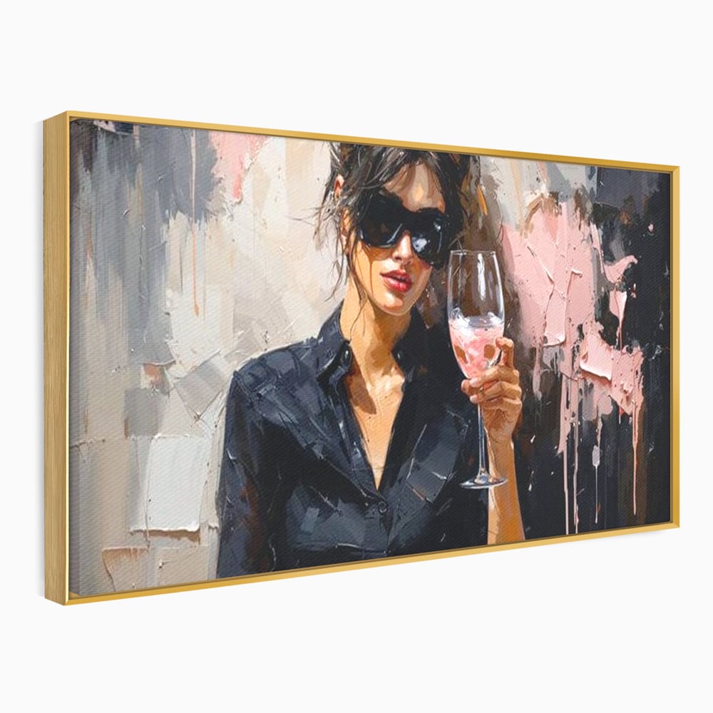 Tablou Canvas Premium, LuxCanva® N1199, Roz Efervescent, Feminin, Ochelari de Soare, Roz, Chic, Pahar, Vin, Sofisticat, Pub, Bar, Lounge, Restaurant, Bucatarie