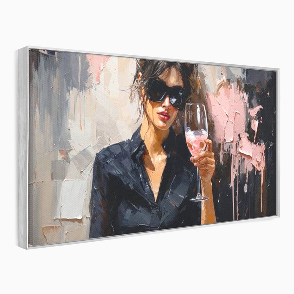 Tablou Canvas Premium, LuxCanva® N1199, Roz Efervescent, Feminin, Ochelari de Soare, Roz, Chic, Pahar, Vin, Sofisticat, Pub, Bar, Lounge, Restaurant, Bucatarie