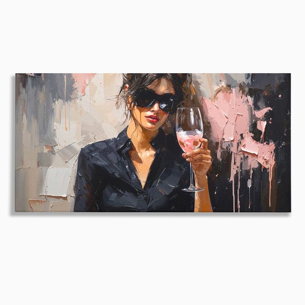 Tablou Canvas Premium, LuxCanva® N1199, Roz Efervescent, Feminin, Ochelari de Soare, Roz, Chic, Pahar, Vin, Sofisticat, Pub, Bar, Lounge, Restaurant, Bucatarie